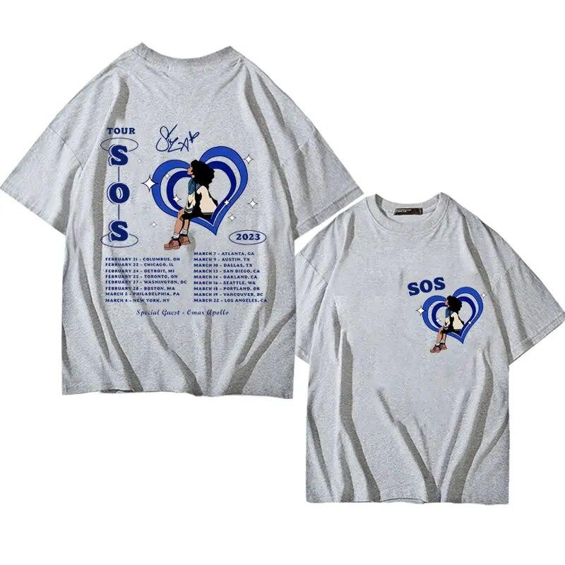 Футболки с принтом Singer SZA SOS Tour, женские винтажные повседневные футболки из чистого хлопка унисекс, летняя уличная модная футболка большого размера