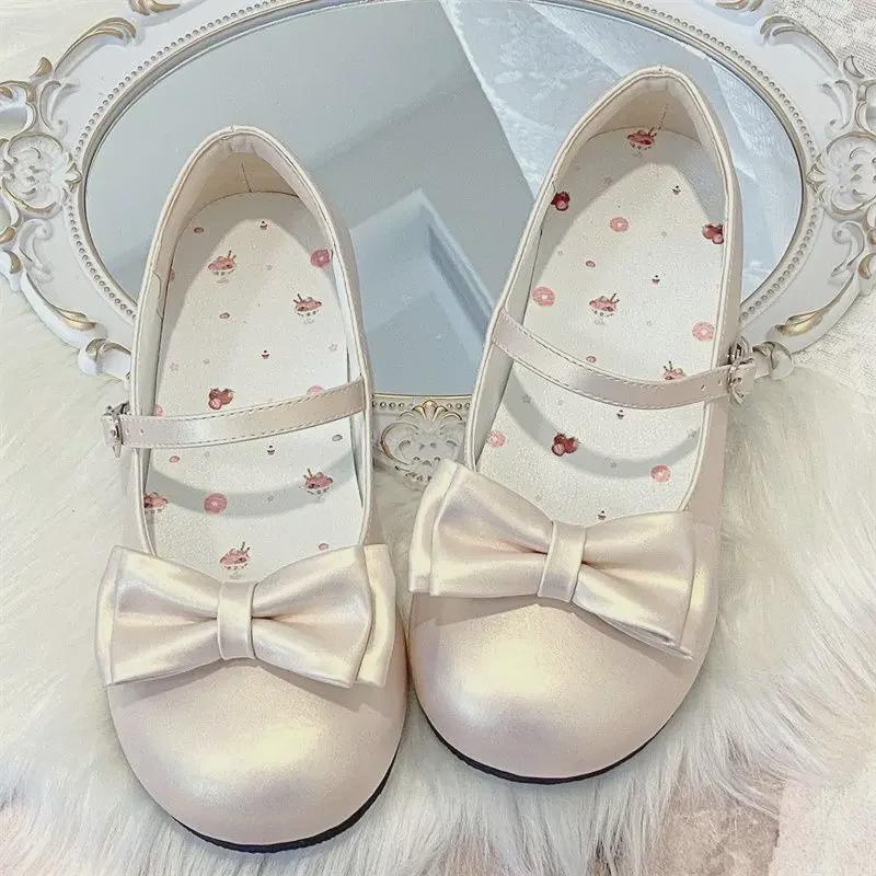 Милые женские кожаные туфли на среднем каблуке Mary Jane Lolita JK 2024 с бантом