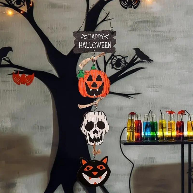 2pcs Halloween Door Hanging Sign Happy Halloween Wooden Signs Rustic Door Hanger Sign for Home Room Indoor Outdoor Ornament