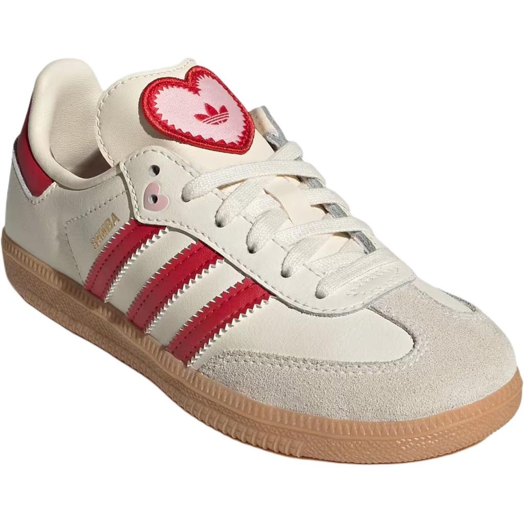 adidas Детские низкие скейтбордистские кроссовки Originals SAMBA OG, белые с красными вставками, модель KI6681.