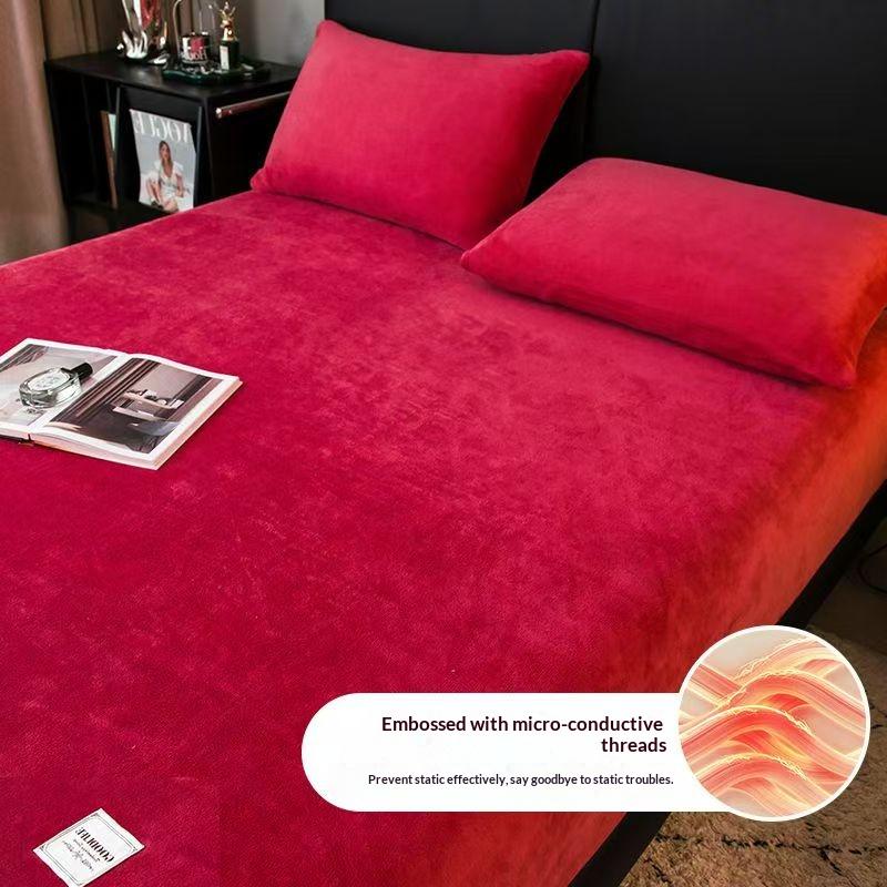 Зимняя Теплая Плюшевая Простыня на Резинке Эластичный Наматрасник Пушистый Бархатный Флисовый Постельный Комплект Пара Термальная Двуспальная Кровать Кинг-сайз