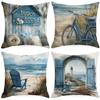 Coast Beach Pillow Cover Seaside Navigation Marine Life Linen Pillow Cover