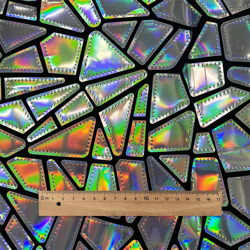 1yard Silver Colorful Geometric Diamond Laser Sequin Velvet Fabric African Embroidered Fabrics for Dresses DIY Stage Costume