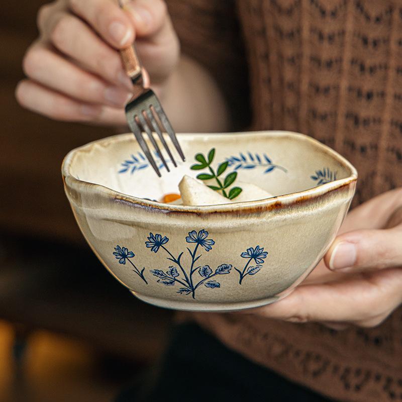 Серия Freeland Средневековая посуда Керамические блюда Высокая ценность Пиала для риса Глубокая тарелка Бытовая овощная миска Экспорт