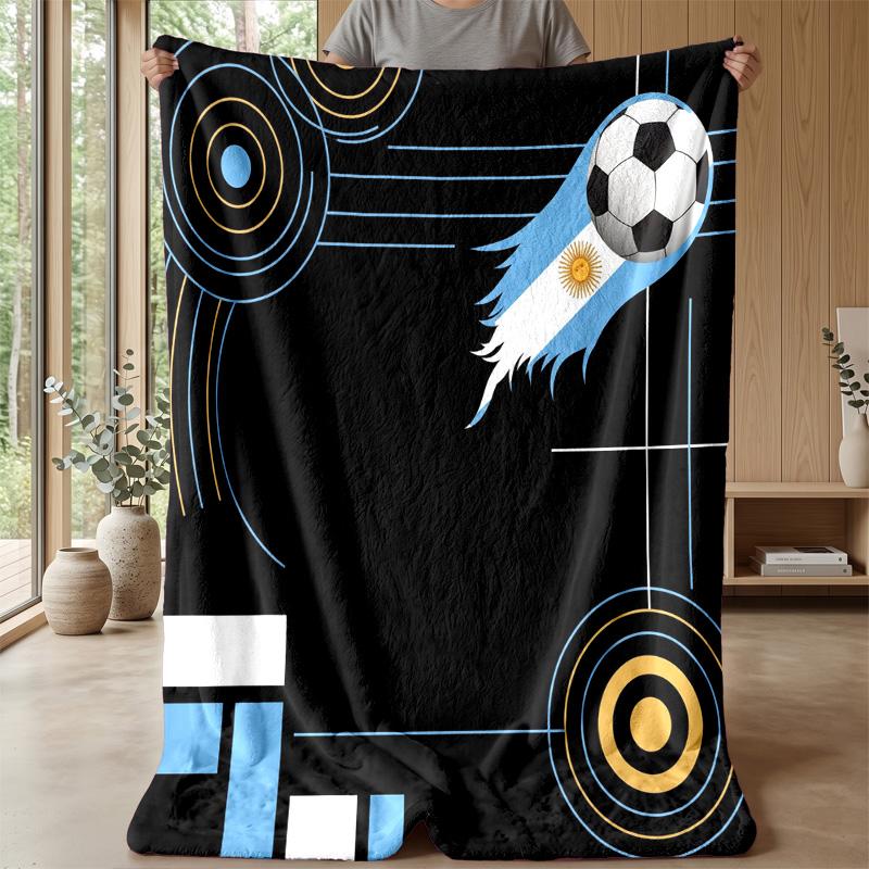 Argentina Football Printed Flannel Blanket Skin Friendly Warm Decorative Throw for Indoor Couch Bed Daily Use