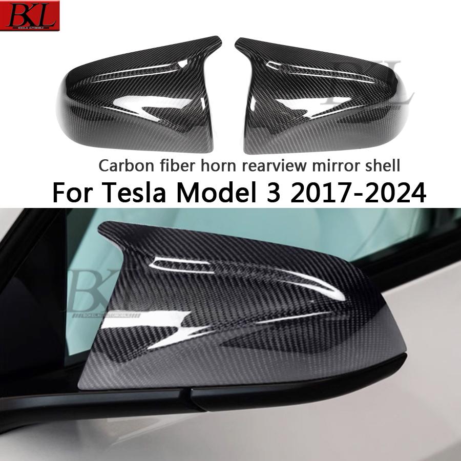 For Tesla Model 3 Carbon fiber mirror cover car rearview mirror housing black glossy finish modification and upgrade body kitT
