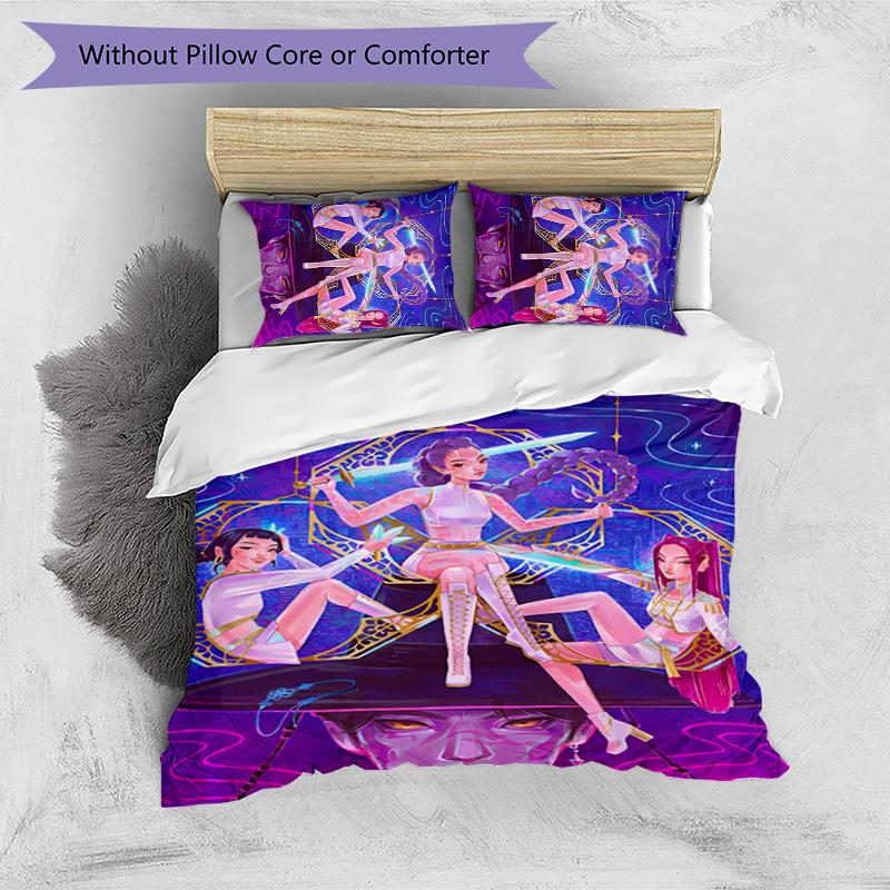 Kpop Demon Hunters Pattern Printed 3PCS Bedding Set, Soft Skin-Friendly Washable Duvet Cover & Pillowcases Set