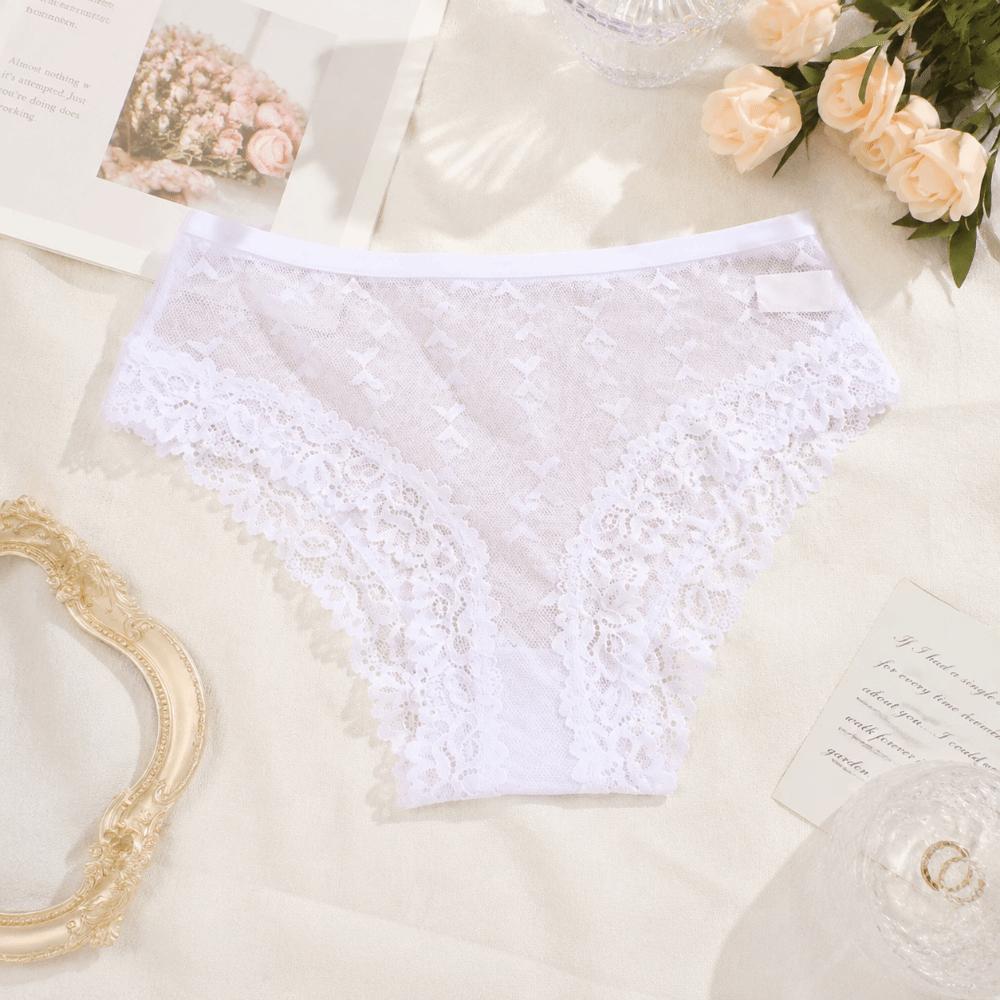 Seamless Lace Trim Briefs Transparent Women Lace Panties Breathable Sheer Mesh Underwear Girls