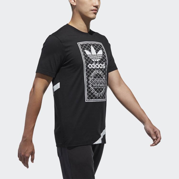 adidas Originals Trefoil Grid Logo Print Спортивная футболка с круглым вырезом с короткими рукавами Мужские топы Черный CW5173