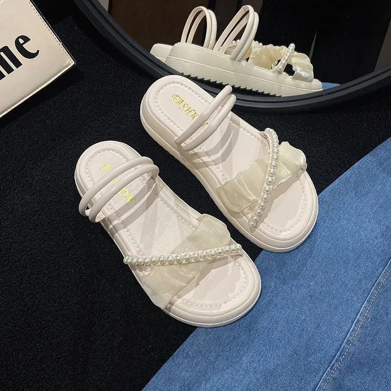 Модные универсальные сандалии-трансформеры в сказочном стиле, новинка летнего сезона, жемчужная платформа-маффин, римские пляжные туфли