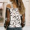 Women Plus Size Asymmetric Cold Shoulder Long Sleeve Geometric Printed Sheer Floral Mesh T Shirt