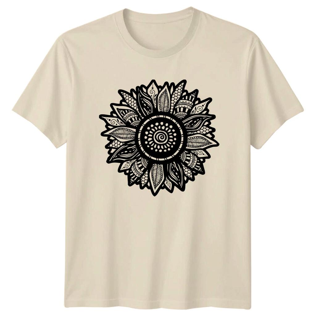 Ornate Sunflower T-Shirt, Floral Nature Tee, Detailed Graphic Design