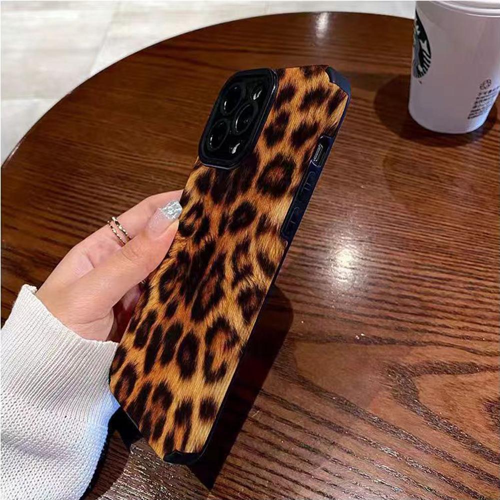 Fashion Bright Brown Leopard Silicone Leather Case For iPhone 13 11 14 15 Pro Max Plus 12 Mini X XS XR 7 8 SE Shockproof Cover