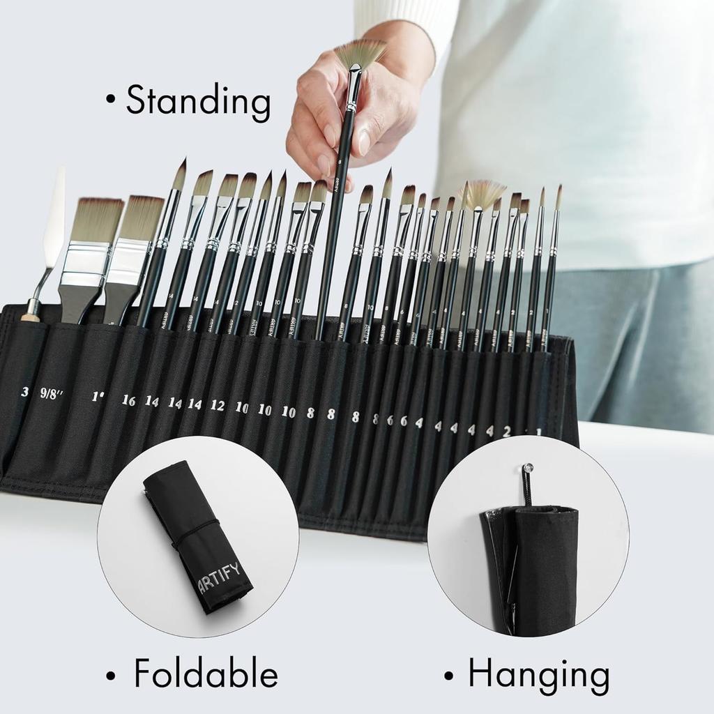 24 Pieces Paint Brush Set, Expert Series, Enhanced Synthetic Art Supplies with Brush Holder and Palette Knife for Acrylic, Oil, Watercolor