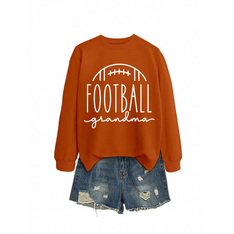 Womens Oversized Long Sleeve Crewneck Sweatshirt With Football Grandma Print - Fall Winter Casual Wear