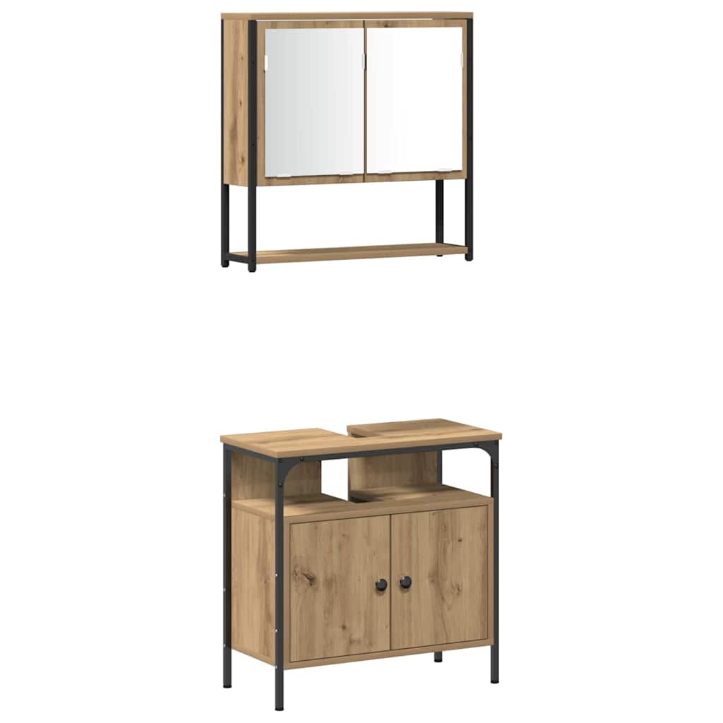 Bathroom Furniture Set with Shelf and Door 3 pcs Brown Particleboard