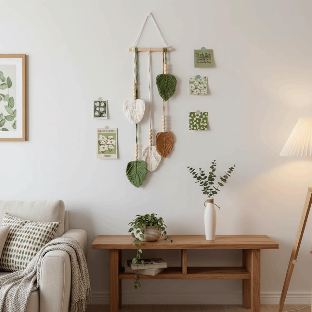Handmade Wall Art Leaf Tapestry Tassel Wall Hanging Pendant Vintage Handwoven Tapestry Home Decor
