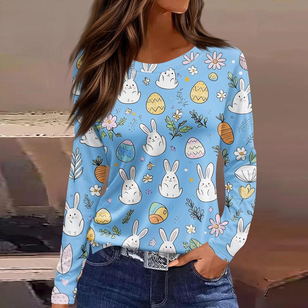 Женская модная повседневная свободная футболка с принтом и круглым вырезом с разрезом и длинным рукавом, женский топ