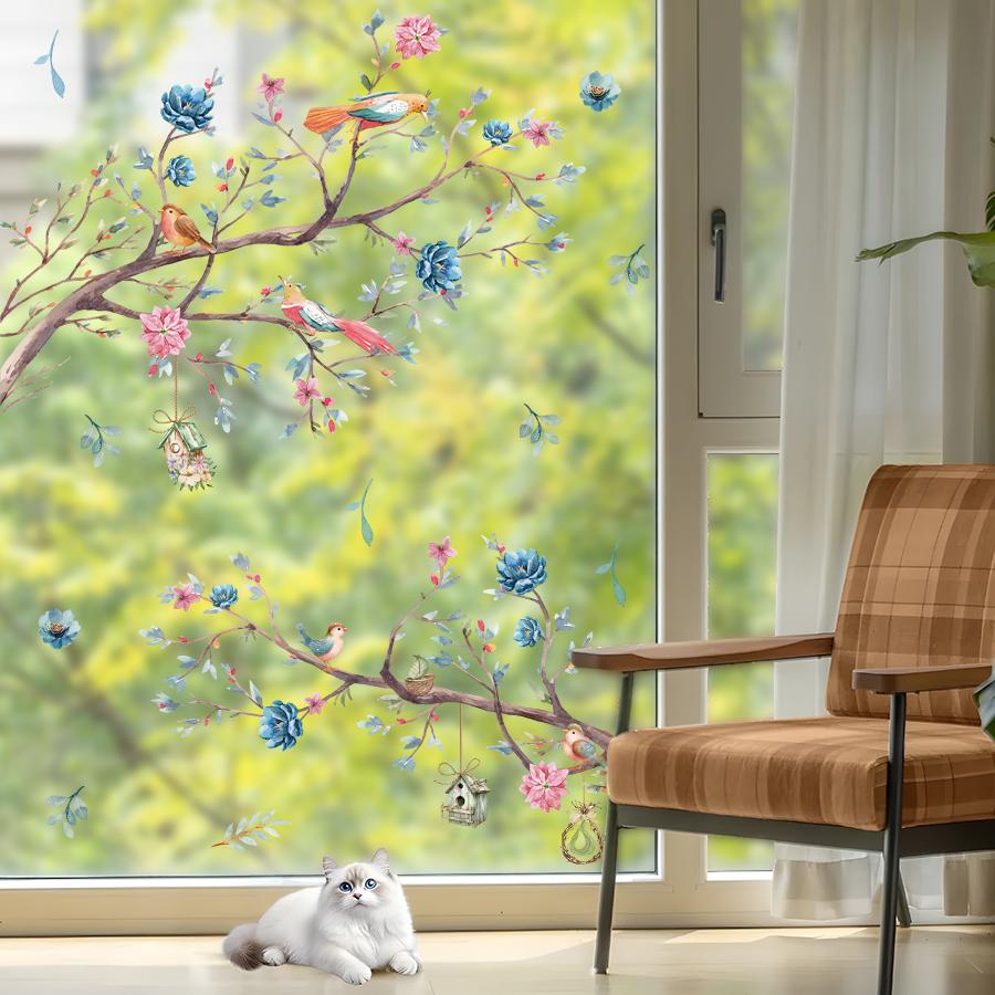 1Pcs Watercolor Colorful Flowers Self Adhesive Windows Stickers For Living Room Decor Bedroom Decoration Kids Room Glass Decals