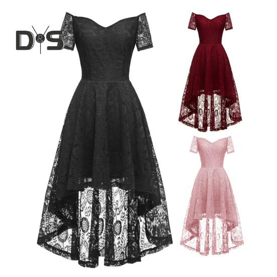 Женское вечернее платье с открытыми плечами, цветочное кружево, нерегулярное платье с высоким низким подолом, V-образным вырезом и коротким рукавом, сплошное цветное свадебное коктейльное вечернее платье