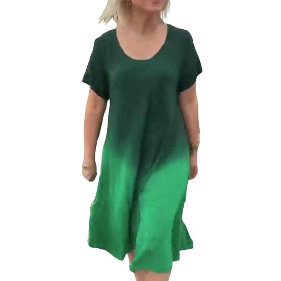 Женское платье миди с круглым вырезом и коротким рукавом, градиентного цвета, длиной до середины икры, повседневное платье свободного кроя из мягкой легкой ткани