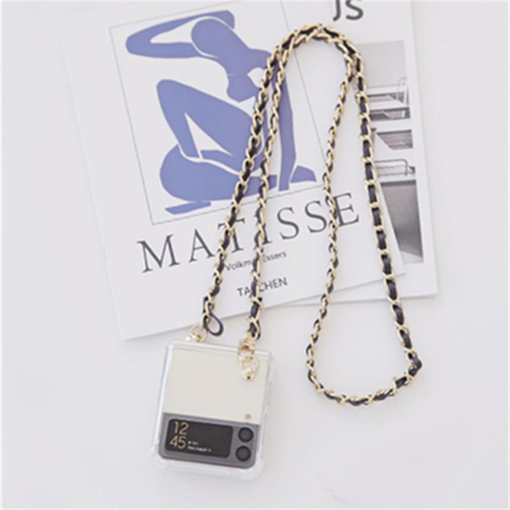 Korean Crossbody Lanyard Necklace Leather Chain Phone Case For Samsung Galaxy Z Flip 4 5g Z Flip3 Zflip Shockproof Cover