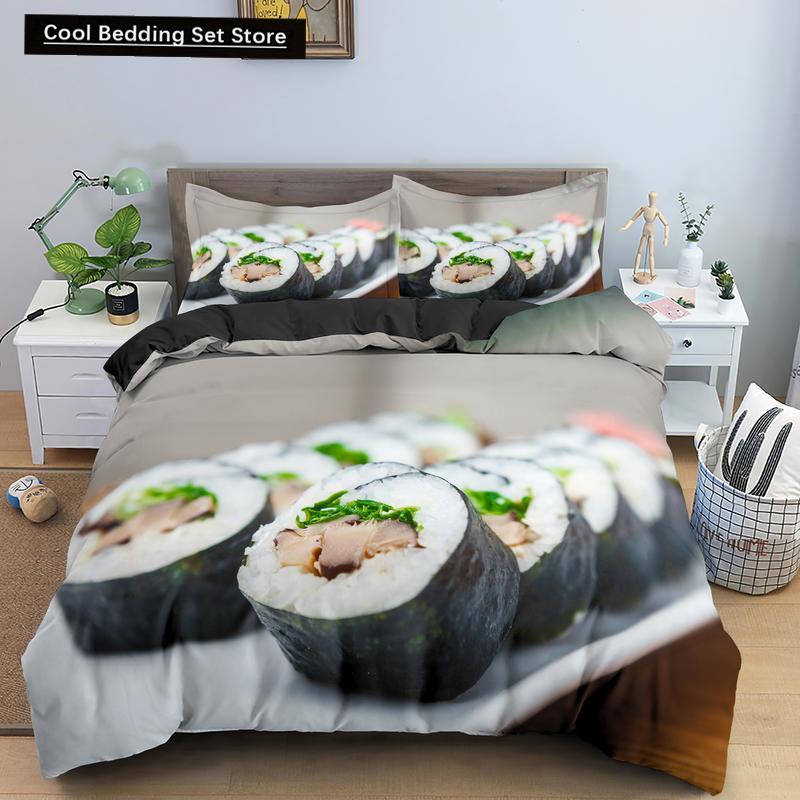 Еда Говядина Комплект постельного белья 3D Свежее мясо Пододеяльник Кинг/Квин Сайз Вкусные морепродукты Сашими Голень Стейк Реалистичный Пододеяльник