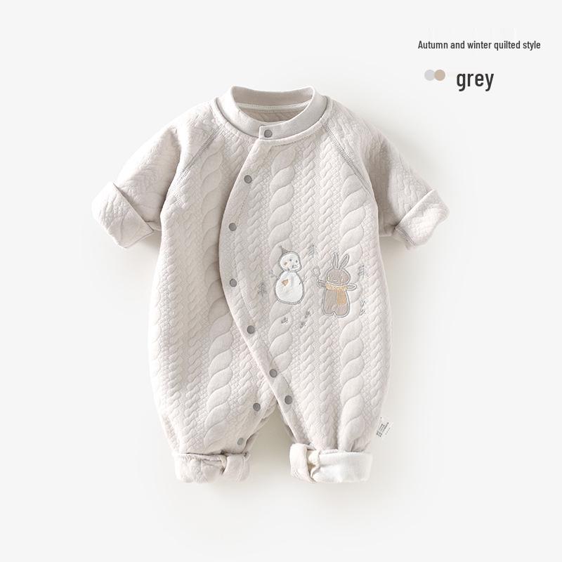 Утепленный ромпер из чистого хлопка для малышей - Теплый комбинезон на все тело для новорожденных для ползания на осень/зиму