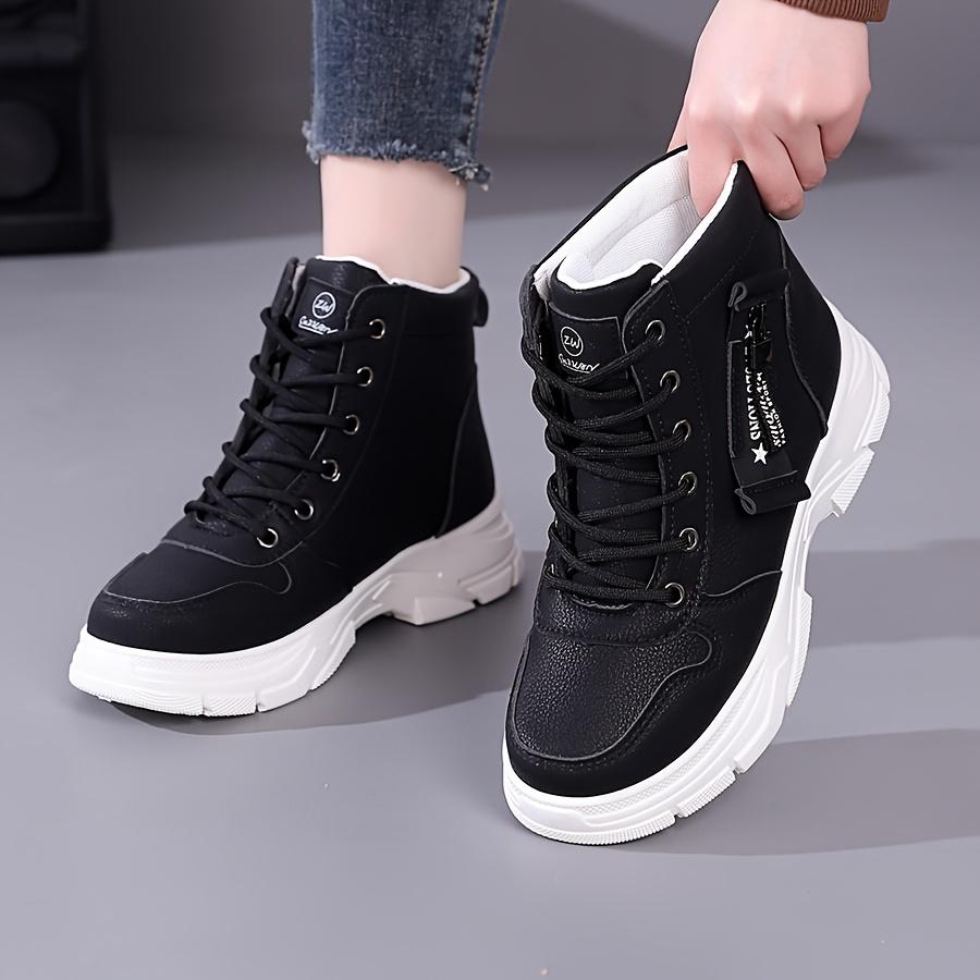 [Удобные кроссовки] Легкие, удобные женские модные кроссовки с высоким верхом | Белая ПУ ткань, подошва ТПР, застежка-молния, идеально подходят для весны, осени