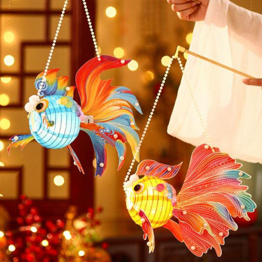 3D Koi Mid-Autumn Festival Lantern Chinese Style Glowing Handheld Lantern Photo Props