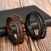 Handmade Woven Multi-layer Beaded Bracelet for Men Hip Hop Leather Bracelet Coffee Colour Casual Natural Stone Jewellery Accessories
