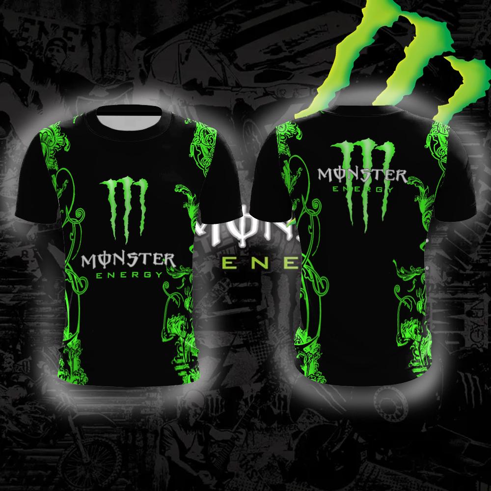 Monster Energy Тэнгман Узор Крутая Модная Удобная Дышащая Быстросохнущая Уличная Жизненная Сила Мужская Спортивная Футболка с Круглым Вырезом
