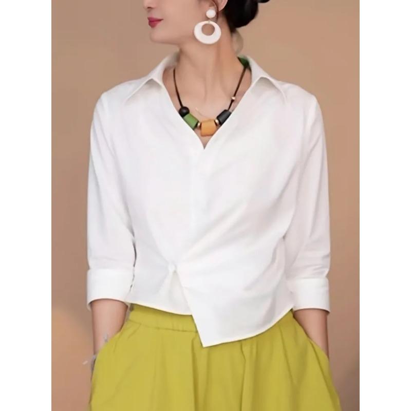 Женская белая рубашка лето новый стиль модная повседневная с нерегулярным дизайном топ