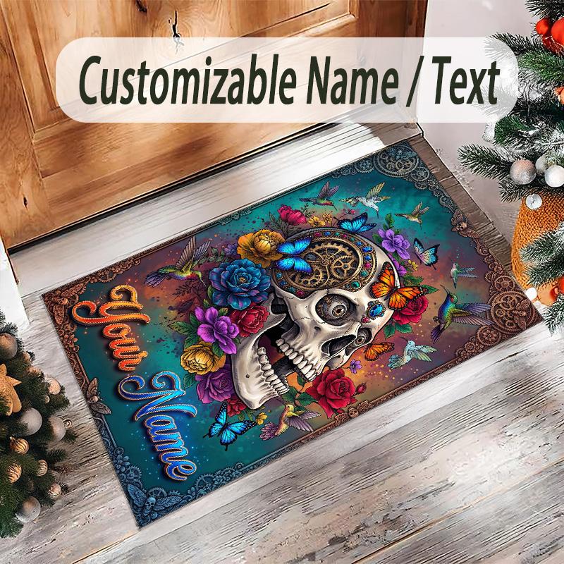 Gothic Theme Crystal Velvet Floor Rug Personalized Custom Name Text Warm Carpet Home Decoration