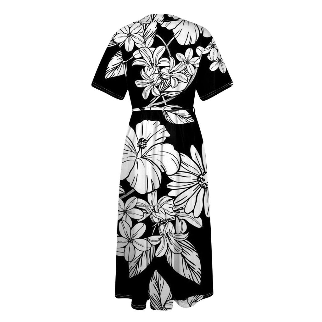 Женская мода повседневное платье с воротником с лацканами и короткими рукавами с принтом и ремнями