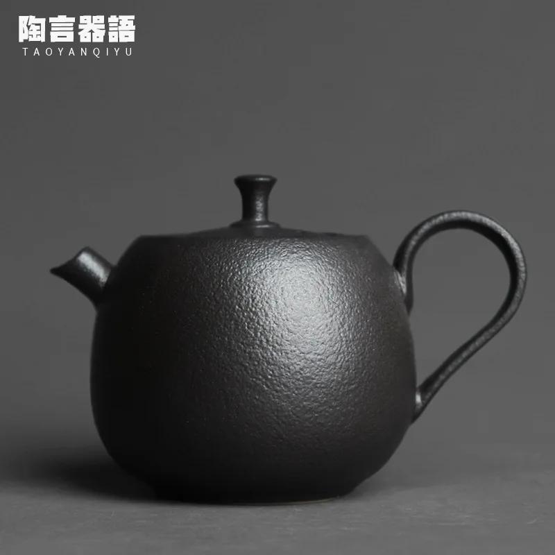 Chinese Style Retro Stoneware Persimmon Shape Hand-held Teapot, Handmade Pottery Kiln, Personalized Tea Maker