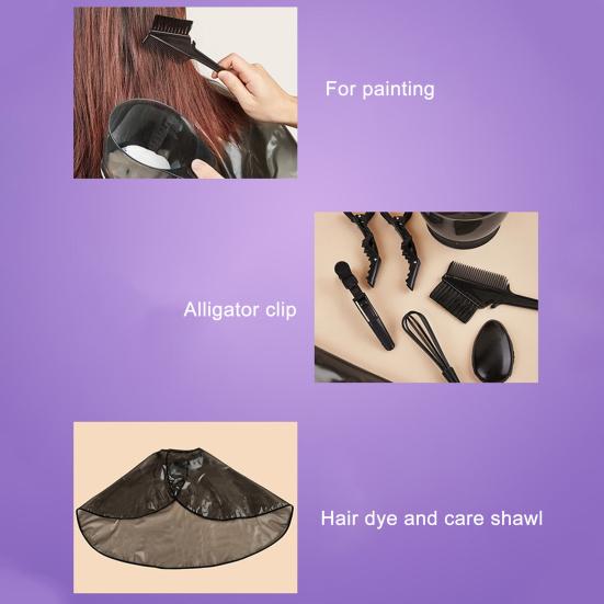 1 комплект для окрашивания волос, водонепроницаемый многоразовый миксер, деликатный аппликатор для окрашивания, кисточка, миска, колпачок, парикмахерский инструмент
