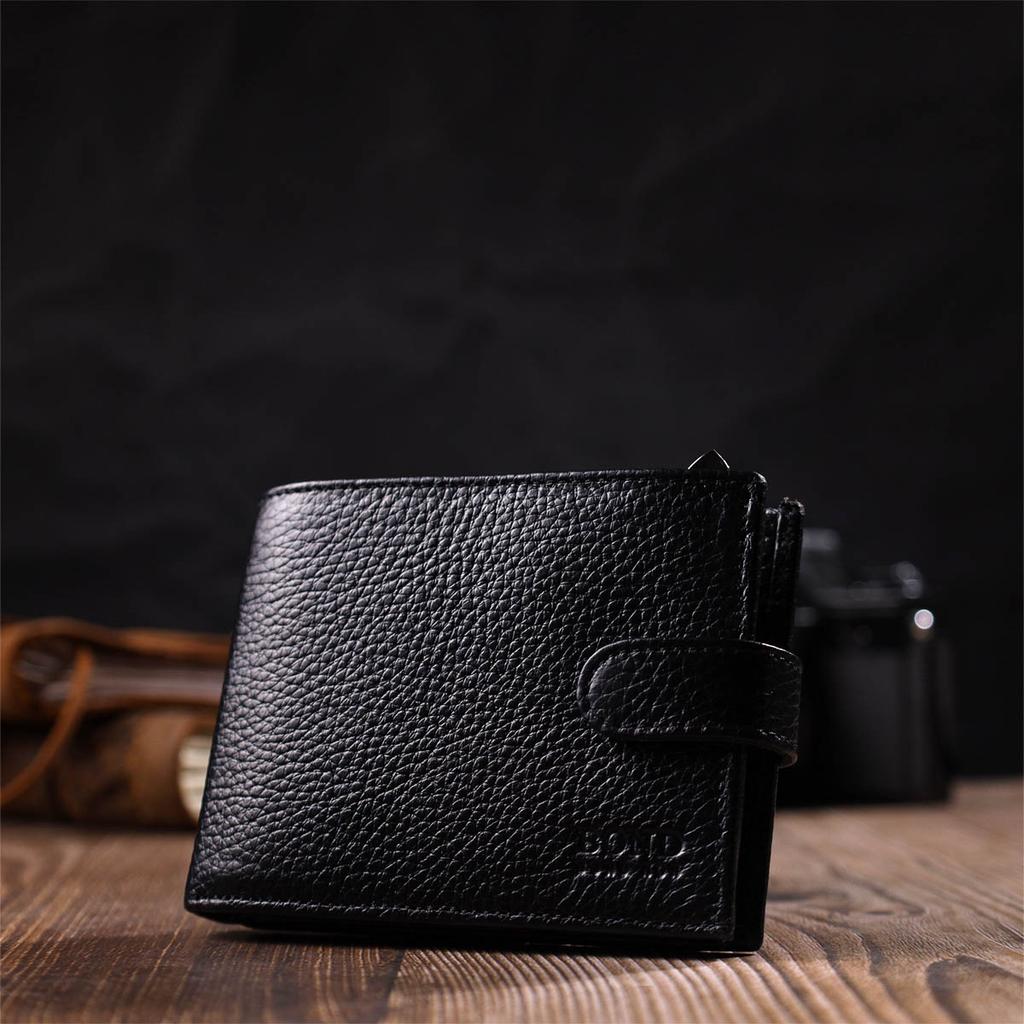 Горизонтальное портмоне для мужчин из натуральной зернистой кожи BOND-WALLET 22059 Черный