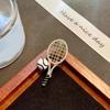 Zinc Zinc Alloy Enamel Metal Clothes Pin Zircon Gold Brooch Fashion Tennis Racket Brooch  Gift
