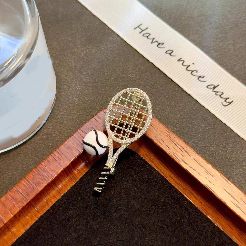 Zinc Zinc Alloy Enamel Metal Clothes Pin Zircon Gold Brooch Fashion Tennis Racket Brooch Gift