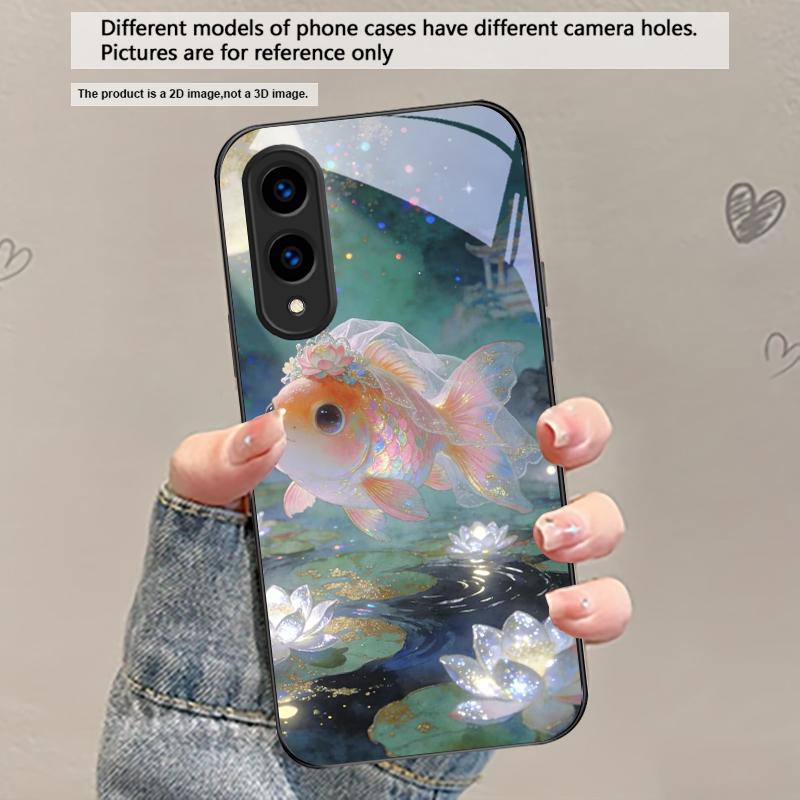 Милый золотой рыбка вуалехвост Для Samsung Galaxy S20 S21 S22 S23 Plus S24 FE S25 Ultra S26 Edge S25+ S20+ S22+ Черный стеклянный чехол для телефона