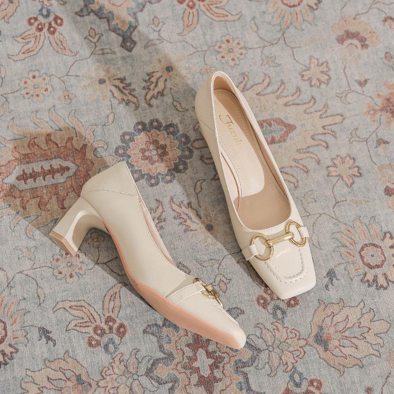 2169-2 толстый каблук пряжка линия лошади квадратный носок французская мода туфли на высоком каблуке индивидуальный заказ партии обувь можно изменить ЛОГОТИП