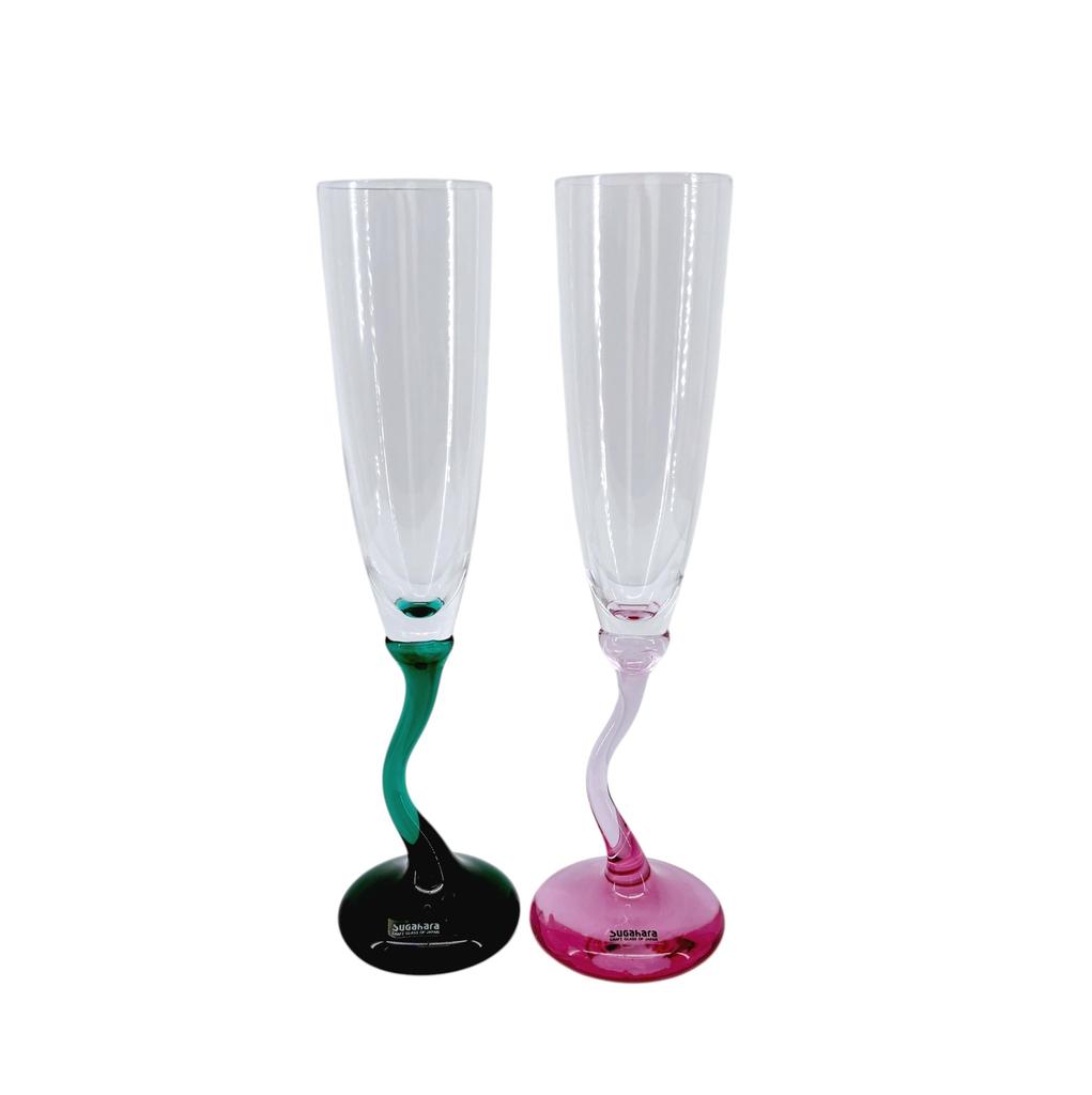 Used Champagne glasses green Glass