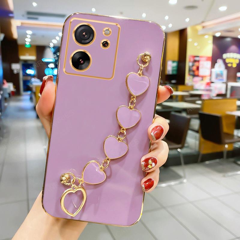 Роскошный чехол-цепочка с сердечком и покрытием Love для Xiaomi Mi 13t Pro 13 Lite 5G, силиконовый ремешок, чехол на Mi13T Mi13 T 13lite 13pro