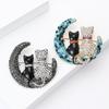 Броши-коты с луной и стразами для женщин и мужчин, эмалированные животные, лунные булавки, украшение для мероприятий, вечеринок, рюкзаков, аксессуары для одежды