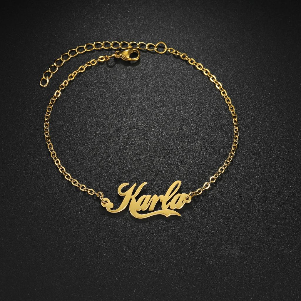 Atoztide Personalized Custom Jewelry Set Name Necklace Bracelet Stud Earring Stainless Steel For Women Link Chain Birthday Gift