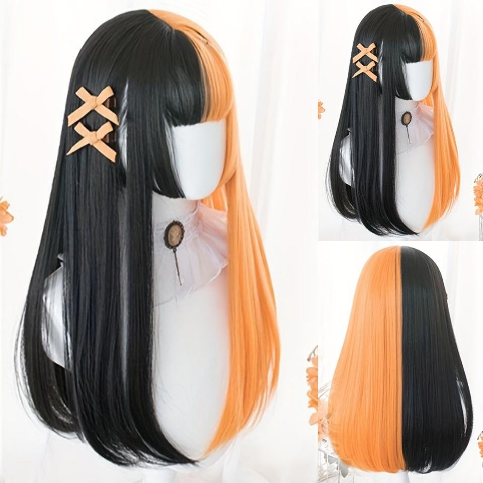 OLACARE синтетический длинный прямой парик Лолита с челкой парик для девочек милый омбре голубой блонд черный парик для косплея вечеринки Хэллоуина Харадзюку