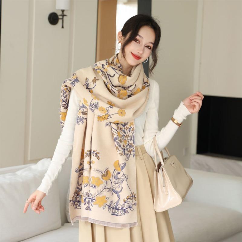Winter Thick Shawl with Women's High-end Fashion Imitation Cashmere Jacquard Scarf Long Thickened Warm Scarf
