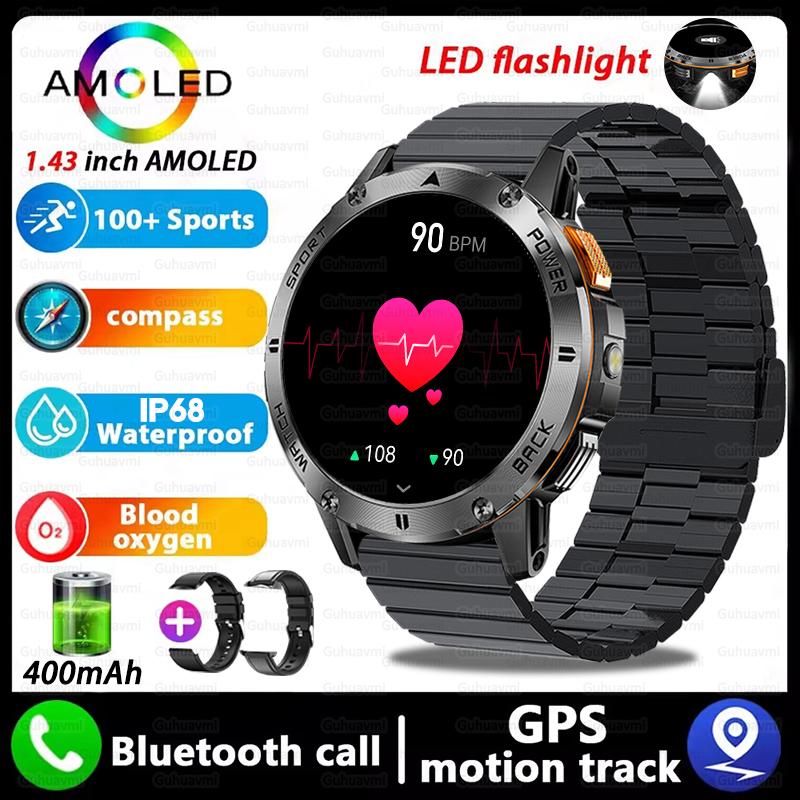 Новые GPS-смарт-часы для улицы 1,43'' AMOLED-дисплей 100+ спортивных режимов Голосовые вызовы Умные часы для мужчин Прочность военного класса
