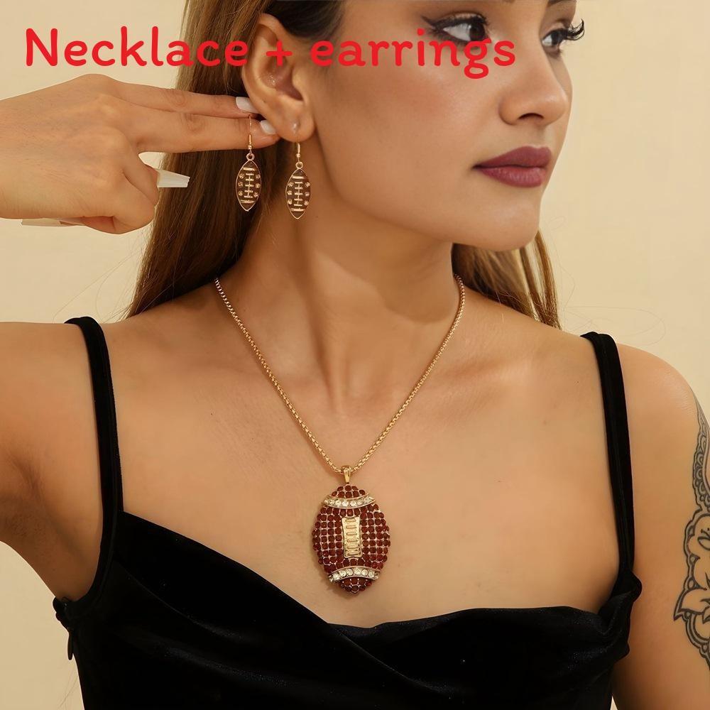 Set Jewelry Sports With Rhinestone Rugby Pendant And Earrings For Daily Wear And Gifting